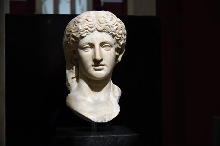 Istanbul, Turkey - December 10, 2023:  Museum of Archeology in Istanbul. Head of a woman. Marble....