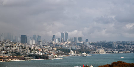 Istanbul, Turkey - December 11, 2023: Cityscape of the city of Istanbul, Bosphorus, city quay and Torun Center.のeditorial素材