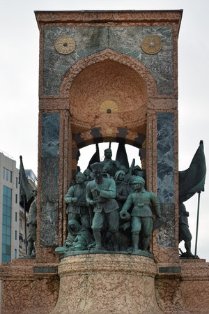Istanbul, Turkey - December 10, 2023: The Republic Monument is a famous monument located on Taksim Square in Istanbul,  to mark the formation of the Republic of Turkey in 1923のeditorial素材