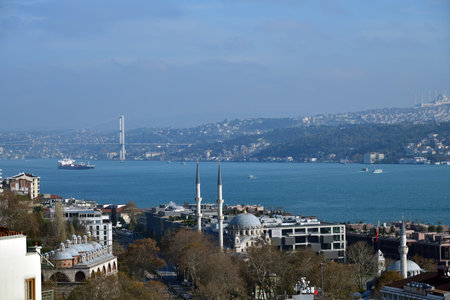 Istanbul, Turkey - December 10, 2023: Cityscape of the city of Istanbul and Bosphorus at sunny winter dayのeditorial素材