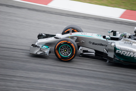 SEPANG - MARCH 28: Nico Rosberg of Mercedes AMG Petronas F1 Team at 2014 Formula 1 Petronas Malaysia Grand Prix Second Practice Session at Sepang circuit on March 28, 2014 in Sepang, Malaysia.のeditorial素材
