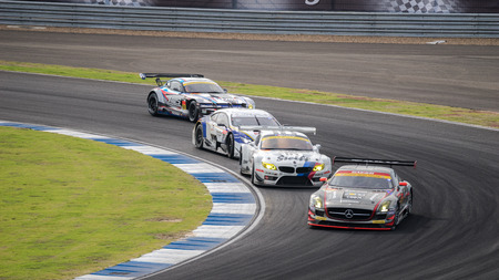 BURIRUM, THAILAND - OCTOBER 5 : Races at 2014 AUTOBACS SUPER GT Round7 BURIRAM UNITED SUPER GT RACE on October 5, 2014 in Burirum, Thailand.のeditorial素材