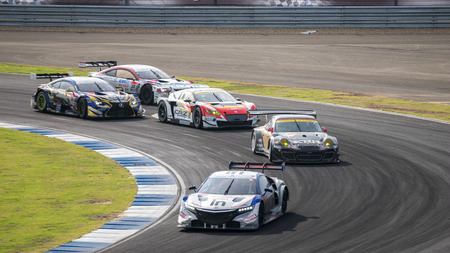 BURIRUM, THAILAND - OCTOBER 5 : Races at 2014 AUTOBACS SUPER GT Round7 BURIRAM UNITED SUPER GT RACE on October 5, 2014 in Burirum, Thailand.のeditorial素材