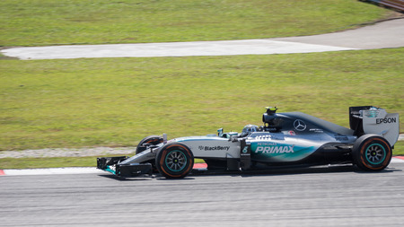 SEPANG - MARCH 27: Nico Rosberg of Mercedes AMG Petronas Formula One Team at 2015 Formula 1 Petronas Malaysia Grand Prix First Practice Session at Sepang circuit on March 27, 2015 in Sepang, Malaysia.のeditorial素材