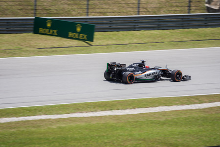 SEPANG - MARCH 27: Nico Hulkenberg of Sahara Force India F1 Team at 2015 Formula 1 Petronas Malaysia Grand Prix Second Practice Session at Sepang circuit on March 27, 2015 in Sepang, Malaysia.のeditorial素材