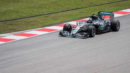 SEPANG - MARCH 27: Nico Rosberg of Mercedes AMG Petronas Formula One Team at 2015 Formula 1 Petronas Malaysia Grand Prix Second Practice Session at Sepang circuit on March 27, 2015 in Sepang, Malaysia.のeditorial素材