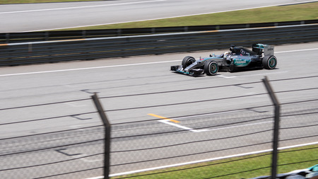 SEPANG  MARCH 28: Lewis Hamilton of Mercedes AMG Petronas Formula One Team at 2015 Formula 1 Petronas Malaysia Grand Prix Third Practice Session at Sepang circuit on March 28 2015 in Sepang Malaysia.のeditorial素材
