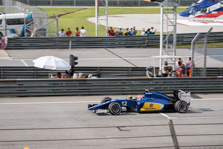 SEPANG  MARCH 28: Felipe Nasr of Sauber F1 Team at 2015 Formula 1 Petronas Malaysia Grand Prix Qualifying Session at Sepang circuit on March 28 2015 in Sepang Malaysia.のeditorial素材