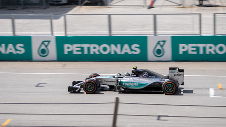 SEPANG  MARCH 29: Nico Rosberg of Mercedes AMG Petronas Formula One Team at 2015 Formula 1 Petronas Malaysia Grand Prix Race Day at Sepang circuit on March 29 2015 in Sepang Malaysia.のeditorial素材
