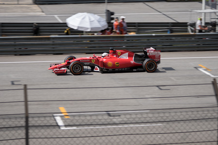SEPANG  MARCH 29: Sebastian Vettel of Scuderia Ferrari at 2015 Formula 1 Petronas Malaysia Grand Prix Race Day at Sepang circuit on March 29 2015 in Sepang Malaysia.のeditorial素材