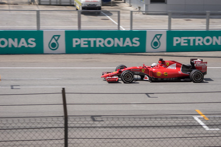 SEPANG  MARCH 29: Sebastian Vettel of Scuderia Ferrari at 2015 Formula 1 Petronas Malaysia Grand Prix Race Day at Sepang circuit on March 29 2015 in Sepang Malaysia.のeditorial素材