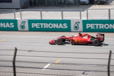 SEPANG  MARCH 29: Sebastian Vettel of Scuderia Ferrari at 2015 Formula 1 Petronas Malaysia Grand Prix Race Day at Sepang circuit on March 29 2015 in Sepang Malaysia.のeditorial素材