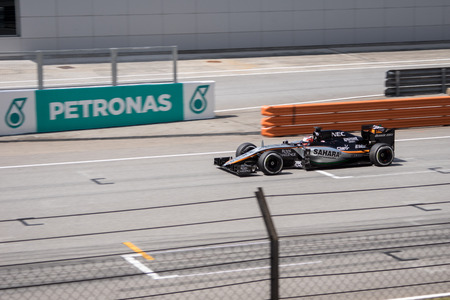 SEPANG  MARCH 29: Nico Hulkenberg of Sahara Force India F1 Team at 2015 Formula 1 Petronas Malaysia Grand Prix Race Day at Sepang circuit on March 29 2015 in Sepang Malaysia.のeditorial素材