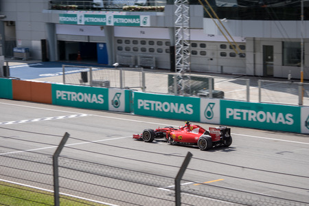 SEPANG  MARCH 29: Kimi Raikkonen of Scuderia Ferrari at 2015 Formula 1 Petronas Malaysia Grand Prix Race Day at Sepang circuit on March 29 2015 in Sepang Malaysia.のeditorial素材