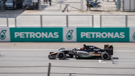 SEPANG  MARCH 29: Nico Hulkenberg of Sahara Force India F1 Team at 2015 Formula 1 Petronas Malaysia Grand Prix Race Day at Sepang circuit on March 29 2015 in Sepang Malaysia.のeditorial素材
