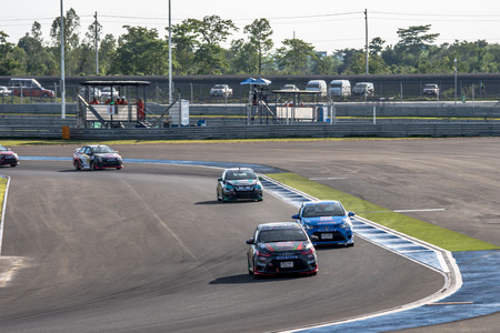 BURIRUM, THAILAND - JUNE 20 : TOYOTA VIOS One make race at 2015 TOYOTA MOTORSPORT 2015 Round 1 BURIRAM INTERNATIONAL CIRCUIT on June 20, 2015 in Burirum, Thailand.のeditorial素材