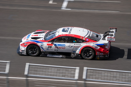 BURIRUM, THAILAND - JUNE 21 : Kohei Hirate of LEXUS TEAM SARD in Super GT Final Race 66 Laps at 2015 AUTOBACS SUPER GT Round 3 BURIRAM SUPER GT RACE on June 21, 2015 in Burirum, Thailand.のeditorial素材