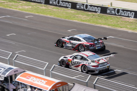 BURIRUM, THAILAND - JUNE 21 : Super GT Final Race 66 Laps at 2015 AUTOBACS SUPER GT Round 3 BURIRAM SUPER GT RACE on June 21, 2015 in Burirum, Thailand.のeditorial素材
