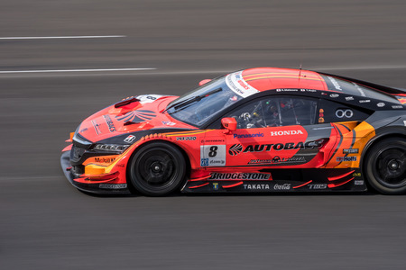 BURIRUM, THAILAND - JUNE 21 : Kosuke Matsuura of AUTOBACS RACING TEAM AGURI in Super GT Final Race 66 Laps at 2015 AUTOBACS SUPER GT Round 3 BURIRAM SUPER GT RACE on June 21, 2015 in Burirum, Thailand.のeditorial素材