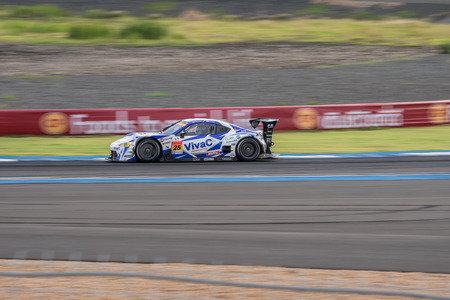 BURIRUM, THAILAND - JUNE 21 : Takamitsu Matsui of VivaC team TSUCHIYA in Super GT Final Race 66 Laps at 2015 AUTOBACS SUPER GT Round 3 BURIRAM SUPER GT RACE on June 21, 2015 in Burirum, Thailand.のeditorial素材