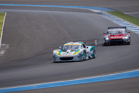 BURIRUM, THAILAND - JUNE 21 : Super GT Final Race Warm Up Lap at 2015 AUTOBACS SUPER GT Round 3 BURIRAM SUPER GT RACE on June 21, 2015 in Burirum, Thailand.のeditorial素材