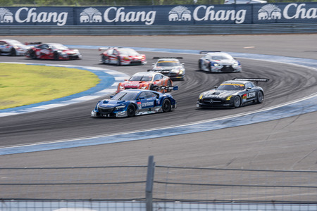 BURIRUM, THAILAND - JUNE 21 : Super GT Final Race 66 Laps at 2015 AUTOBACS SUPER GT Round 3 BURIRAM SUPER GT RACE on June 21, 2015 in Burirum, Thailand.のeditorial素材