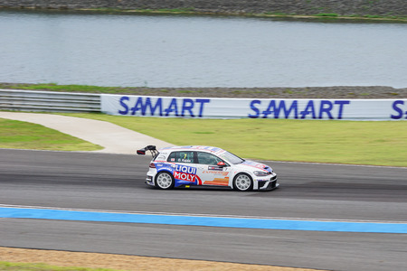 Davit Kajaia in Volkswagen Golf GTI TCR of Liqui Moly Team Engstler in The 2016 TCR International Series on August 28, 2016 in Burirum, Thailand.のeditorial素材