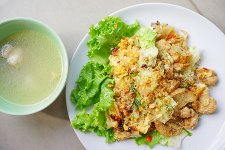 Stock Photo - Stir fried flat noodle and chicken with soupの写真素材