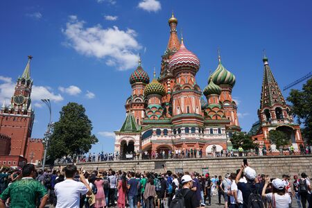 Moscow, Russia - June, 17, 2018 : Football Fan at Saint Basil's Cathedralのeditorial素材