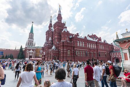 Moscow, Russia - June, 23, 2018 : People tourism at The State Historical Museum on Red Square, Moscowのeditorial素材