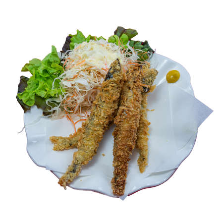 Deep Fried Shishamo Fish Japanese Food on White Backgroundの写真素材