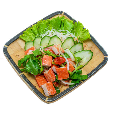 Crab sticks Spicy Salad Thai spicy Food Asian Food Appetizer dish break time goodtasty diet top view on White Backgroundの写真素材