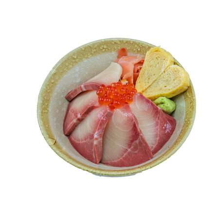 Japanese Food : Hamachi Ikura Don with sweet eggの写真素材