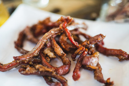 fried beef or deep fried beef thai style.の写真素材