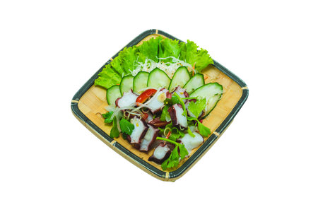 Squid Spicy Salad Thai spicy Food Asian Food Appetizer dish break time goodtasty diet top view on White Background.の写真素材