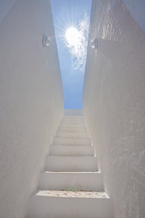Stairway Leading Up To Heavenly Sky Toward The Light.の写真素材