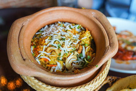 Close up Chicken Biryani is prepared in an earthen or clay pot called Haandi. Popular Indian non vegetarian food.の写真素材