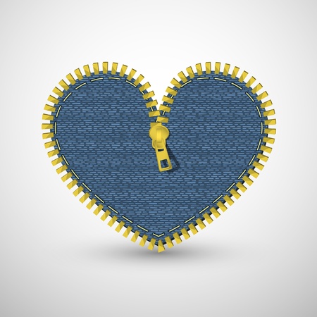 Blue denim heart, with zipper. Vector retro background.のイラスト素材