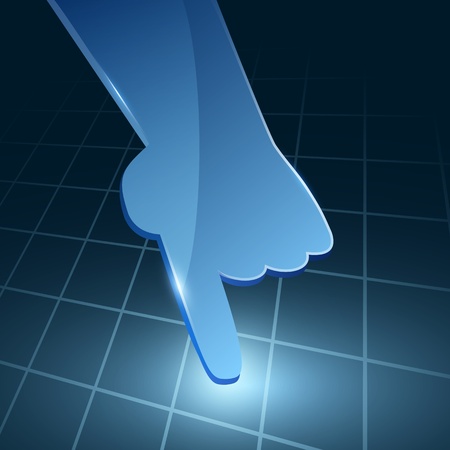 Vector 3d blue glass hand with line square background  Web element のイラスト素材