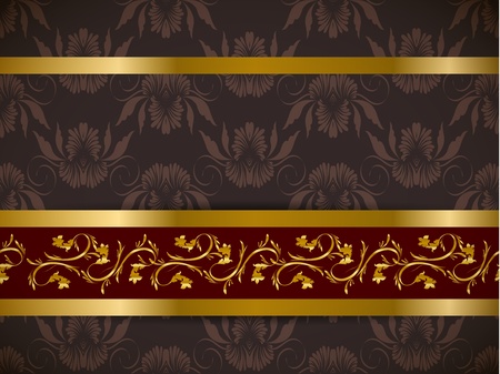 Seamless floral background with golden frieze  Part of pattern set  Vector wallpaper のイラスト素材