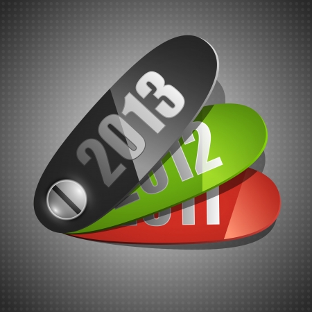 Three plastic stickers on gray background  New year 2013 concept のイラスト素材