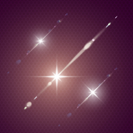 Set of Vector glowing light with lens effect in stars form のイラスト素材