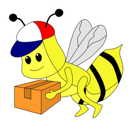 Cute Bee Carrying Logistic Package Cartoonのイラスト素材
