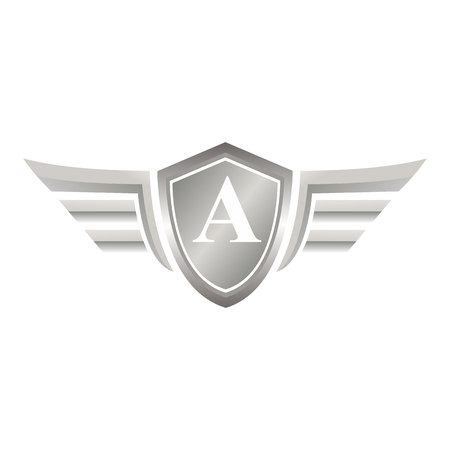 Initial letter A shield logo with wings vector illustrationのイラスト素材