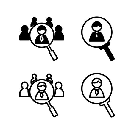 Hiring icon vector. search job vacancy icon. magnifying glass looking for peopleのイラスト素材
