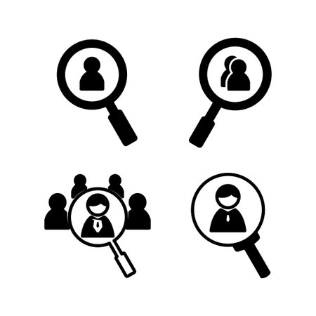 Hiring icon vector. search job vacancy icon. magnifying glass looking for peopleのイラスト素材