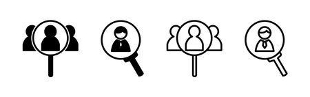 Hiring icon vector. search job vacancy icon. magnifying glass looking for peopleのイラスト素材