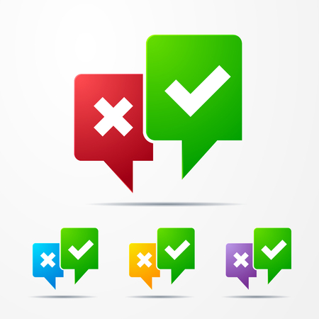 2 speech bubbles with checkmark red / greenのイラスト素材