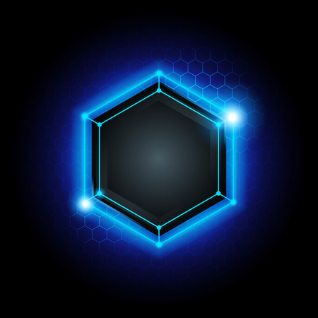 vector illustration blue abstract modern metal cyber technology background with poly hexagon pattern and blue lightのイラスト素材