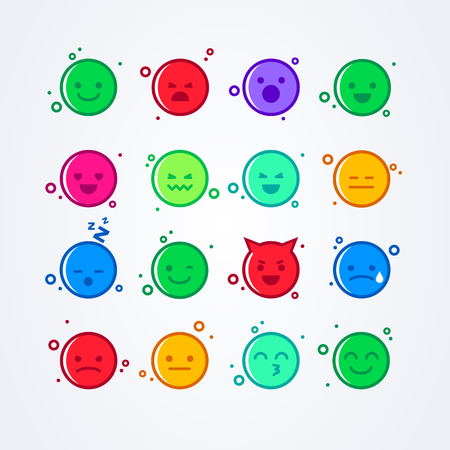 A Vector illustration of abstract funny cute flat style emoji emoticon icon set with different moods on backgroundのイラスト素材